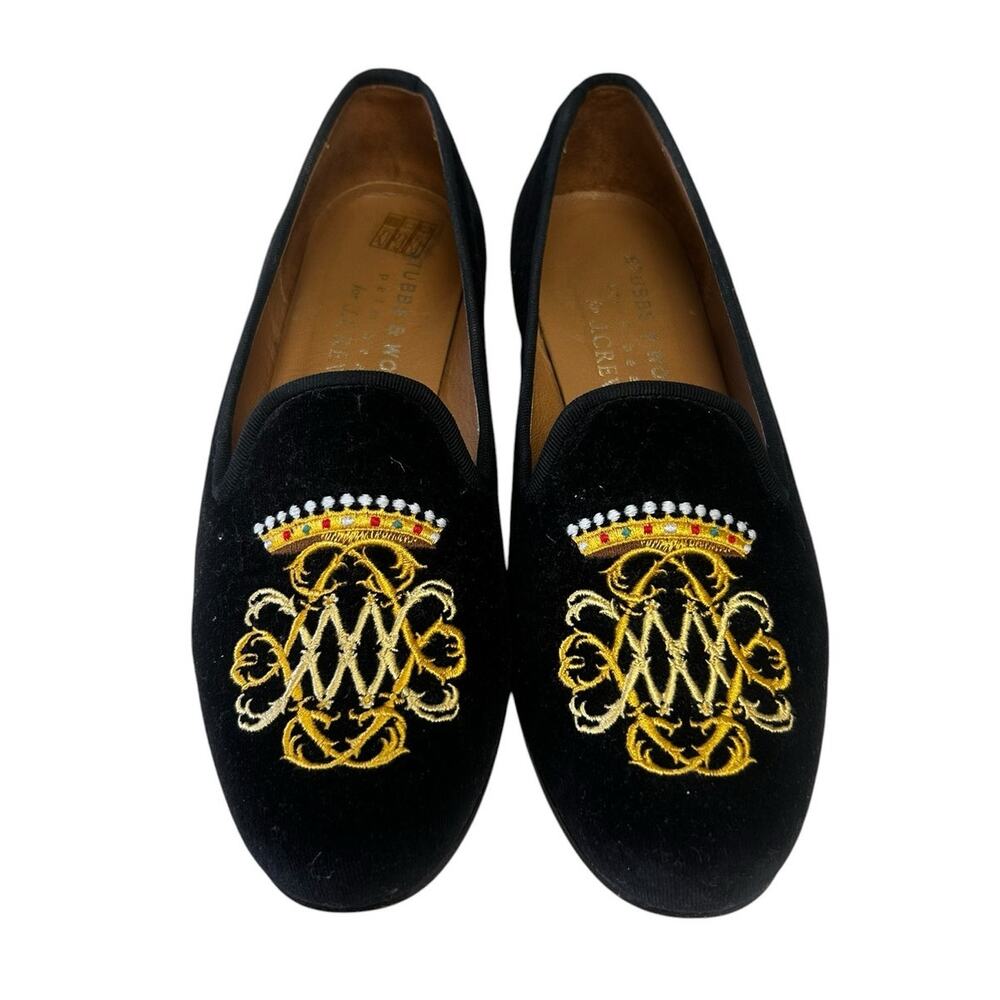 Stubbs & Wootton Palm Beach for J. Crew Black Multi Velvet Flat Womens 7.5